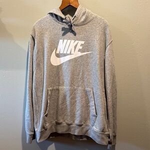 Nike Classic Gray Men’s Hoodie with White Swoosh Logo Cotton Blend Extra Large